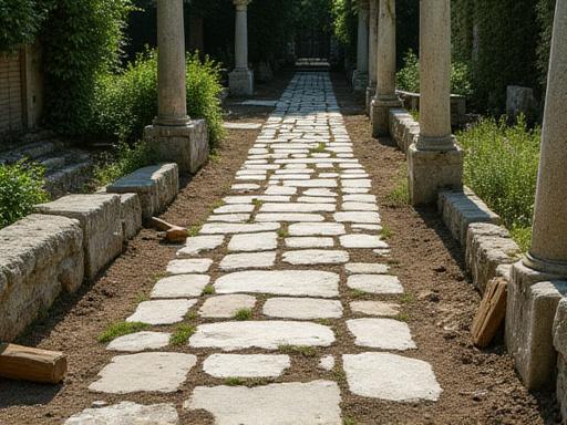 Un antico sentiero in pietra in fase di restauro.